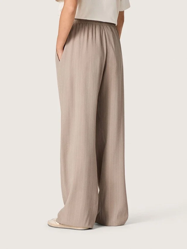 Women's pants in gray wool blend with pinstripe motif and elasticated waist