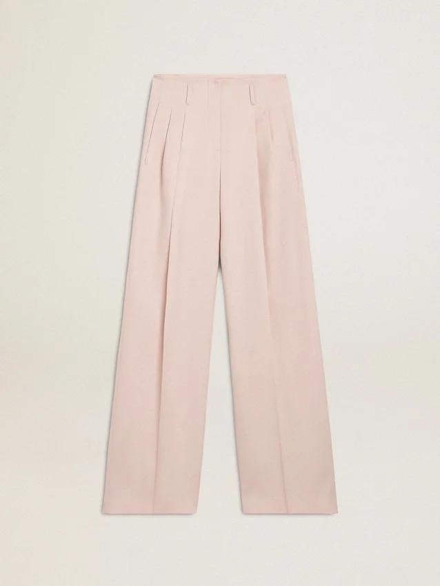 Women's pants in pink tailored wool fabric