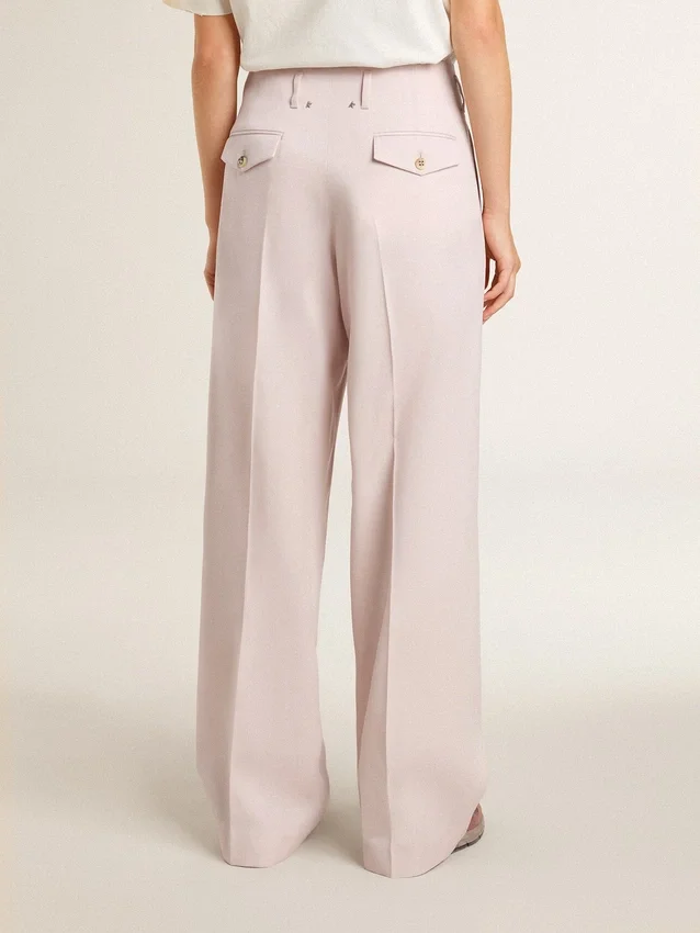 Women's pants in pink tailored wool fabric