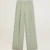 Women's pants in sage-green wool
