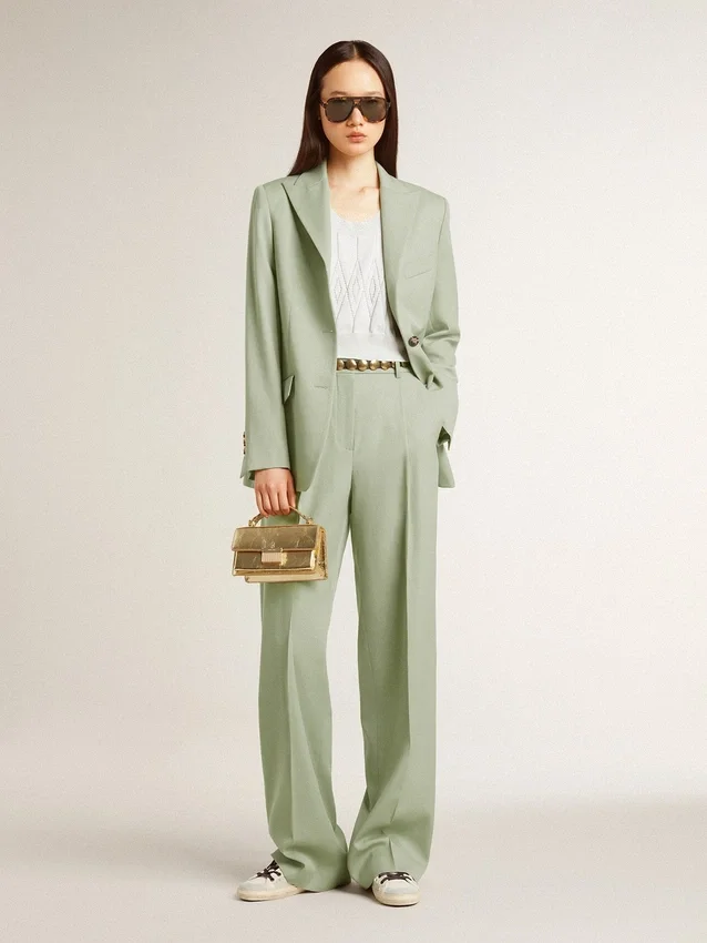 Women's pants in sage-green wool