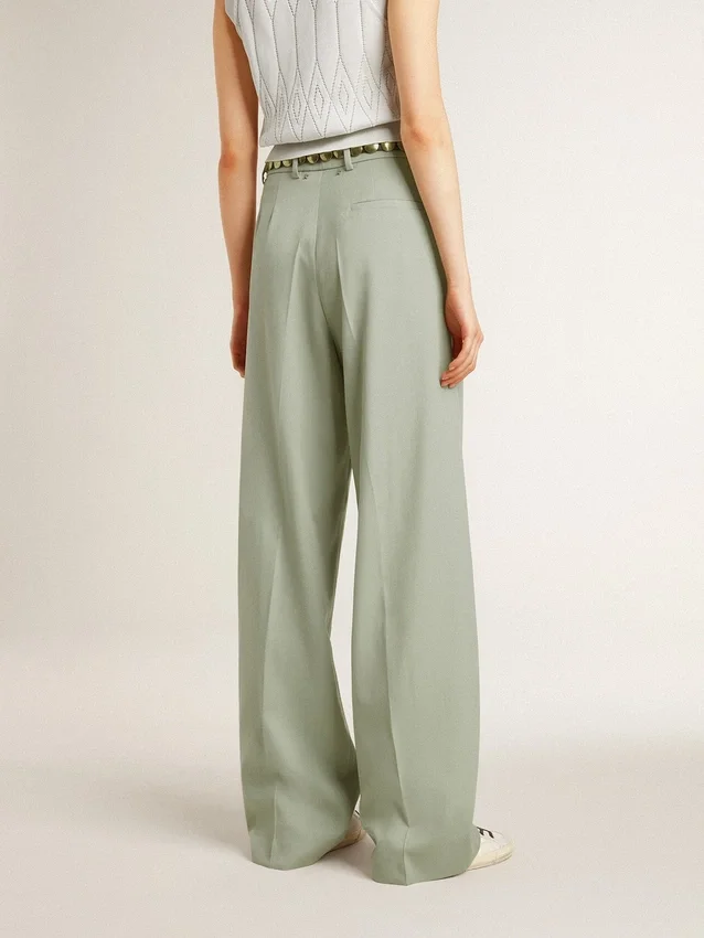Women's pants in sage-green wool