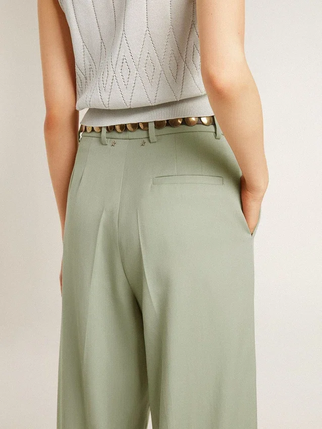 Women's pants in sage-green wool