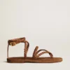Women's Penelope flat sandals in tobacco leather with suede sole