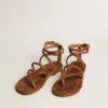 Women's Penelope flat sandals in tobacco leather with suede sole