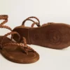 Women's Penelope flat sandals in tobacco leather with suede sole