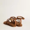 Women's Penelope flat sandals in tobacco leather with suede sole