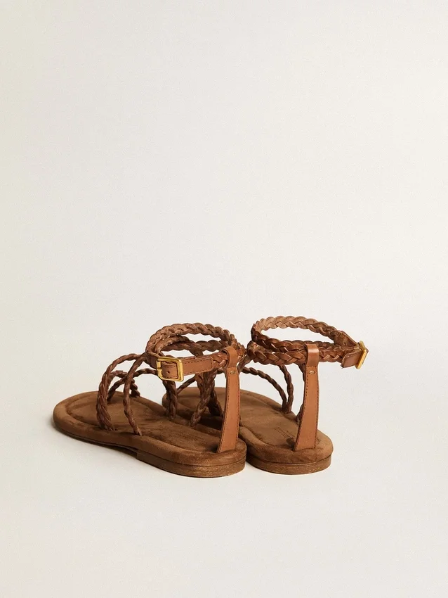 Women's Penelope flat sandals in tobacco leather with suede sole