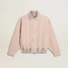 Women's pink dyed denim bomber jacket