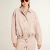 Women's pink dyed denim bomber jacket