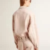 Women's pink dyed denim bomber jacket