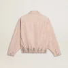 Women's pink dyed denim bomber jacket