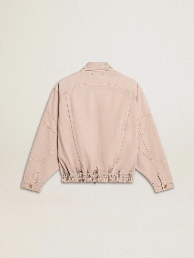 Women's pink dyed denim bomber jacket