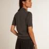 Women’s polo shirt in anthracite merino wool