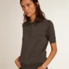 Women’s polo shirt in anthracite merino wool