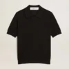 Women’s polo shirt in black merino wool