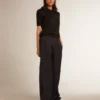 Women’s polo shirt in black merino wool