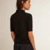 Women’s polo shirt in black merino wool
