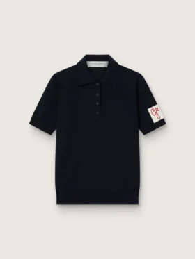 Women’s polo shirt in navy-blue merino wool