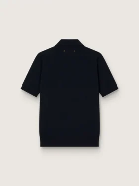 Women’s polo shirt in navy-blue merino wool