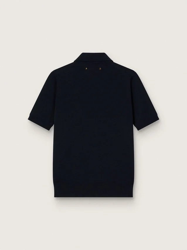 Women’s polo shirt in navy-blue merino wool
