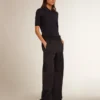 Women’s polo shirt in navy-blue merino wool