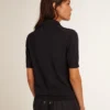 Women’s polo shirt in navy-blue merino wool