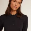 Women’s polo shirt in navy-blue merino wool