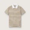 Women's polo T-shirt in striped jersey with contrast collar
