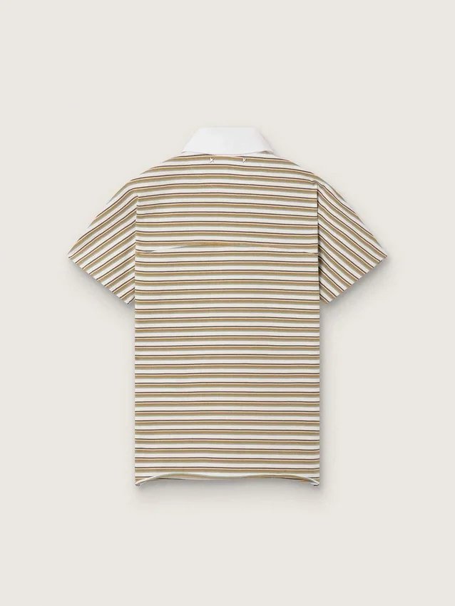 Women's polo T-shirt in striped jersey with contrast collar