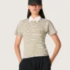 Women's polo T-shirt in striped jersey with contrast collar