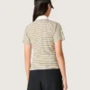 Women's polo T-shirt in striped jersey with contrast collar