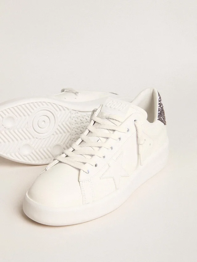 Women’s Purestar with white leather star and anthracite glitter heel tab