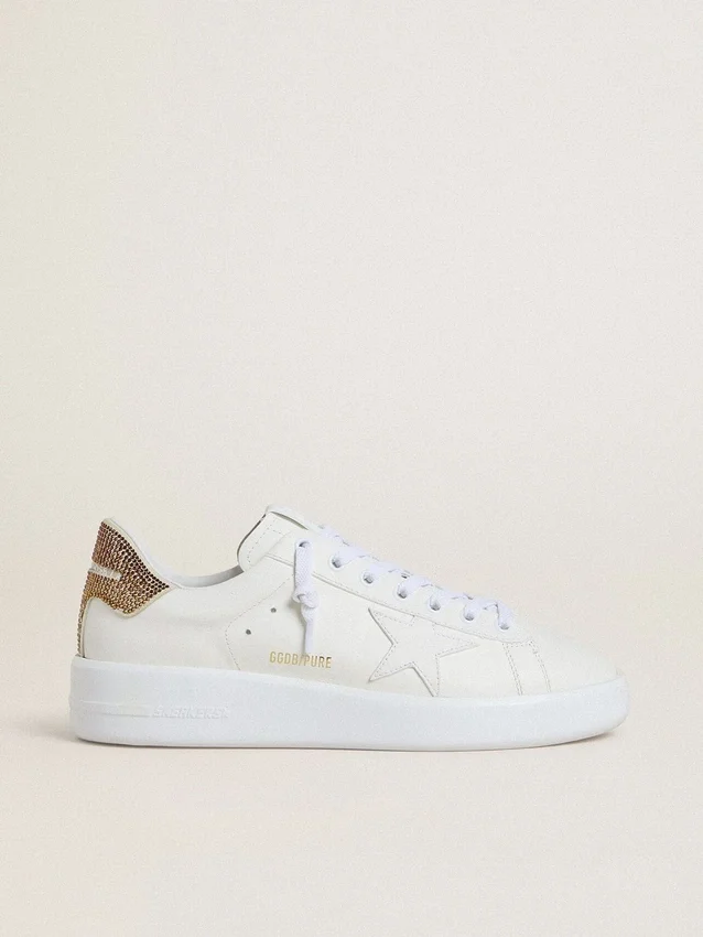 Women’s Purestar with white leather star and brown crystal heel tab