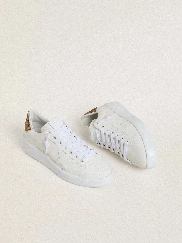 Women’s Purestar with white leather star and brown crystal heel tab