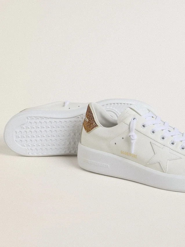 Women’s Purestar with white leather star and brown crystal heel tab
