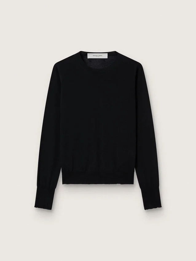 Women's round-neck sweater in black wool