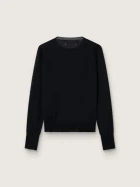 Women’s round-neck sweater in black wool
