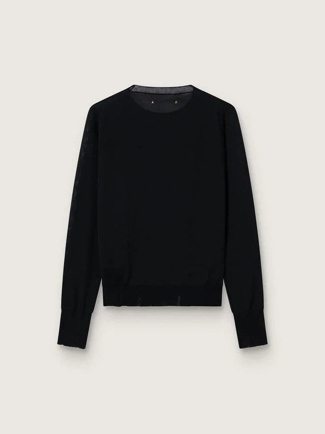 Women's round-neck sweater in black wool