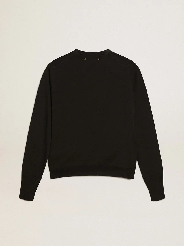 Women's round-neck sweater in black wool