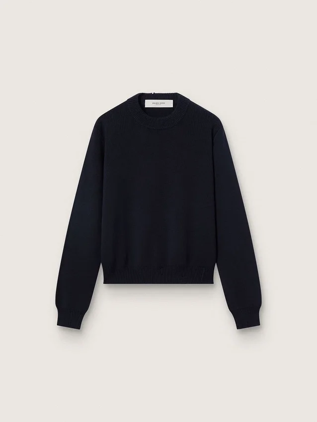 Women’s round-neck sweater in dark blue cotton