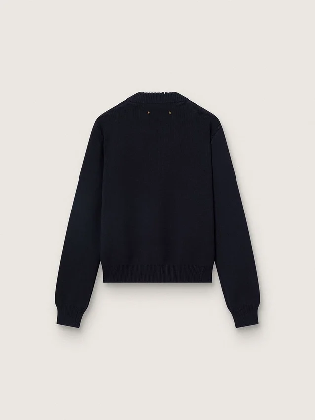 Women’s round-neck sweater in dark blue cotton