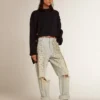 Women’s round-neck sweater in dark blue cotton