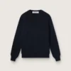 Women’s round-neck sweater in dark blue cotton with logo on the back