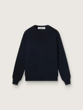 Women’s round-neck sweater in dark blue cotton with logo on the back