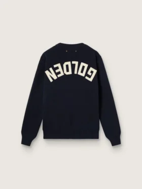 Women’s round-neck sweater in dark blue cotton with logo on the back