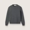 Women's round-neck sweater in dark gray cotton with logo on the back