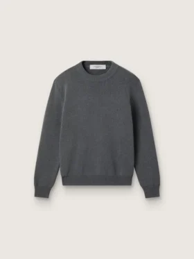 Women's round-neck sweater in dark gray cotton with logo on the back