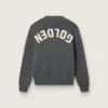 Women's round-neck sweater in dark gray cotton with logo on the back