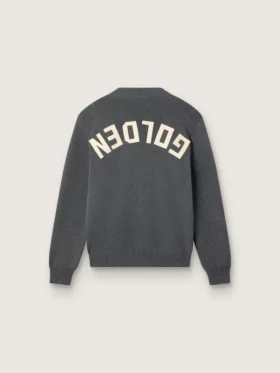 Women’s round-neck sweater in dark gray cotton with logo on the back